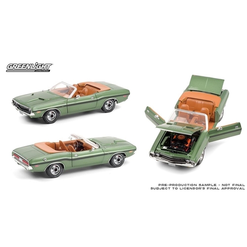 Greenlight Collectibles - 1/18 Convertible 1970 Dodge Challenger R/T Green w/Tan Interior  - GL13586