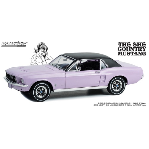 Greenlight Collectibles - 1/18 1967 Ford Mustang Coupe "She Country Special" - Bill Goodro Ford, Denver, Colorado - Evening Orchid  - GL13662