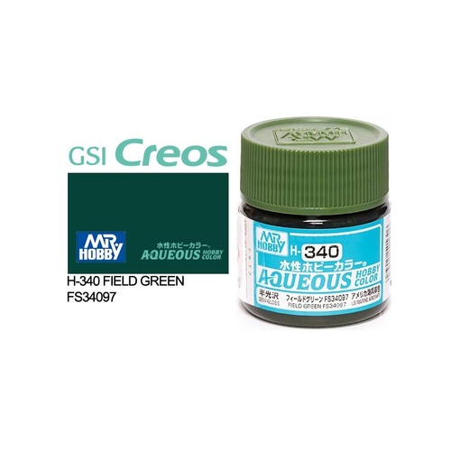 Mr Hobby - Aqueous Semi-Gloss Field Green - Acrylic 10ml -  H-340