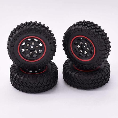Hobby Details - SCX24 Wheel And Tyre Set 49mm Red (4 Pce)