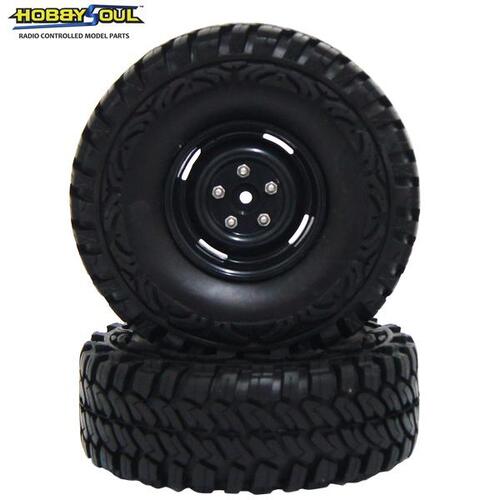 Hobby Works - RC Crawler Tyres Set Mounted 1.9mm (2) W/steelie Rims