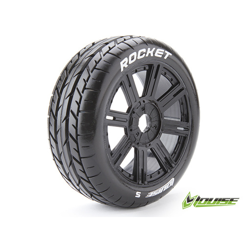 Louise RC - B-ROCKET - 1-8 Buggy Tire Set - Mounted - Soft - Black Spoke Wheels - Hex 17mm - L-T3190SB