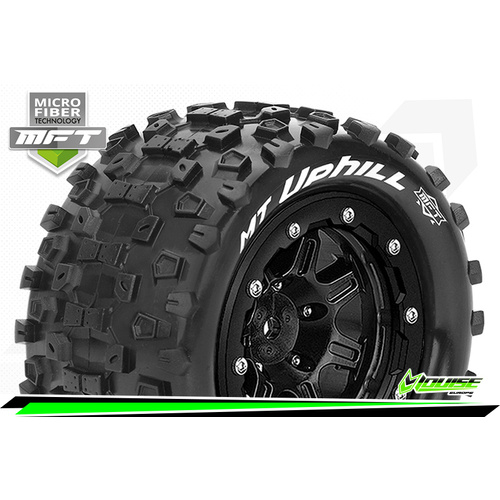 MFT MAXX MT-UPHILL MONSTER TRUCK TIRE SOFT 1/2in OFFSET BEAD-LOCK BLACK RIM 17mm hex 2pc
