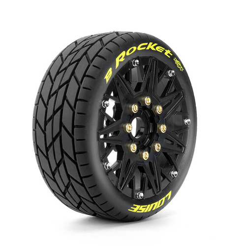 Louise RC - B-ROCKET - 1-8 Buggy Tire Set - Mounted Removable Hex 0 & 1/2 offset 17mm Black 