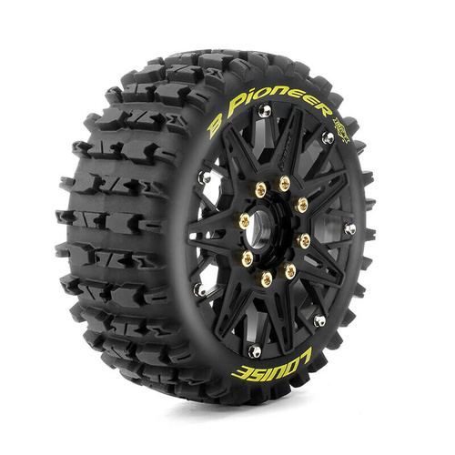 Louise RC - B-PIONEER - 1-8 Buggy Tire Set - Mounted Removable Hex 0 & 1/2 offset 17mm Black