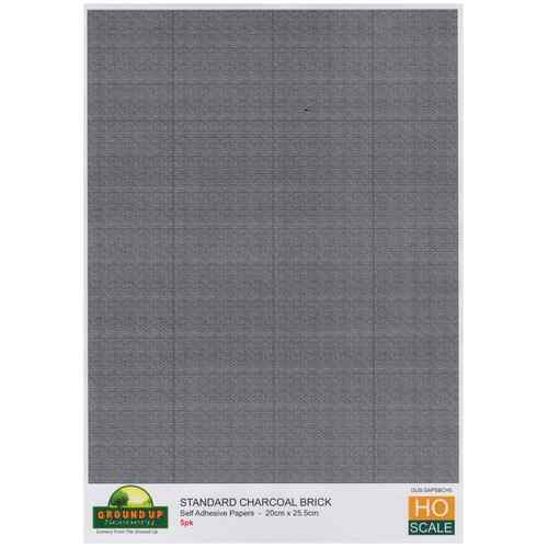 Ground Up Scenery - Self Adhesive Paper Standard Brick Charcoal 5Pk - GUS-SAPSBCH5