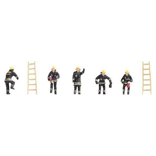 Noch - HO Fire Brigade Figures (Black Protective Clothes) (7 Pce) - 15021