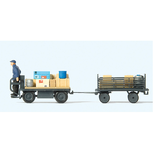 Preiser - Electric Cart&Trlr W/Driver Epoch Iii - 10256