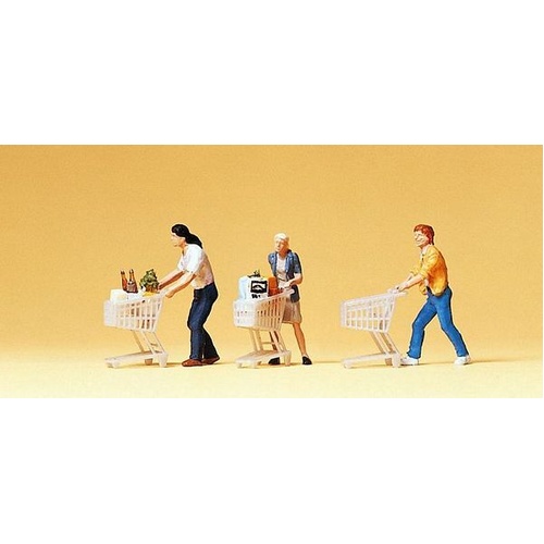 Preiser - Shoppers Pushing Trolleys - 10488
