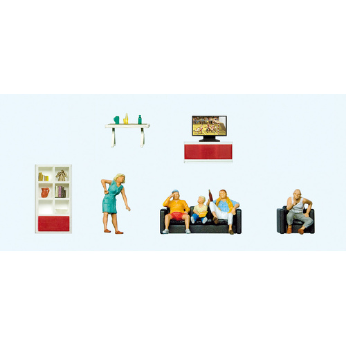 Preiser - Famiy Watching Tv W/Furniture & Acces - 10649