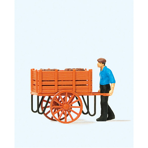 Preiser - Worker W/Handcart Loaded W/Barrels - 28131