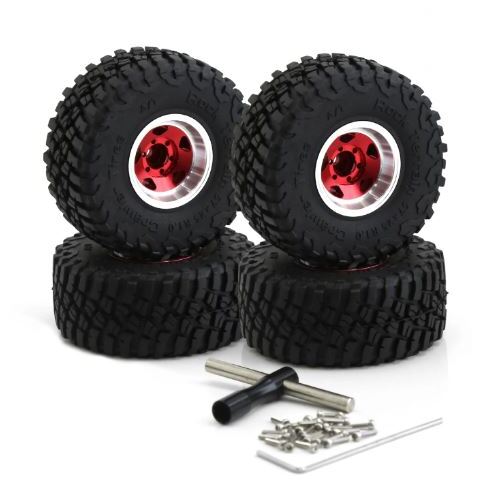 Red Spider - 1/24 Wheel and Tyres 1.0in Beadlock Red 4 pieces