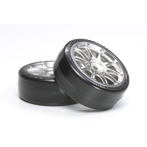 Tamiya - Driftspec 10 Spoke metal plated wheel w/driftech tyre 2pc