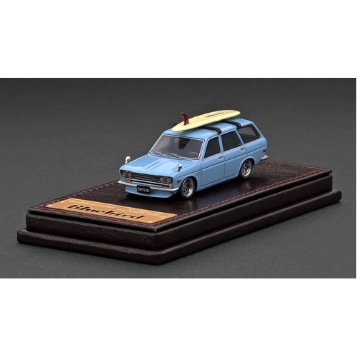 Tarmac Works - 1/64 Light Blue Datsun Bluebird Wagon - High End Resin - Detailed Rims & Rubber Wheels Detailed Front and Rear Lights, Leather Display 