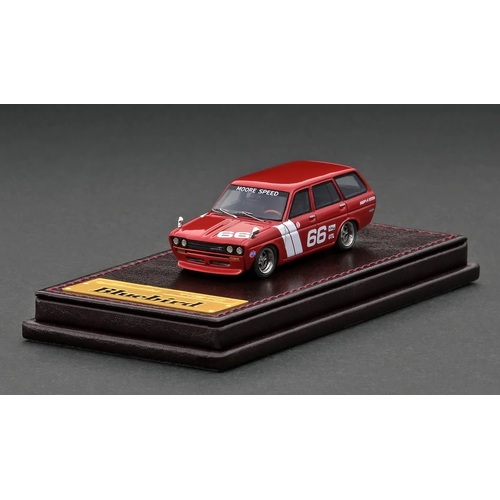 Tarmac Works - 1/64 Red Datsun Bluebird Wagon - High End Resin - Detailed Rims & Rubber Wheels Detailed Front and Rear Lights, Leather Display Base wi