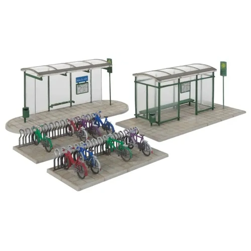 Walthers - HO Modern Bus Shelter With Bike Rack